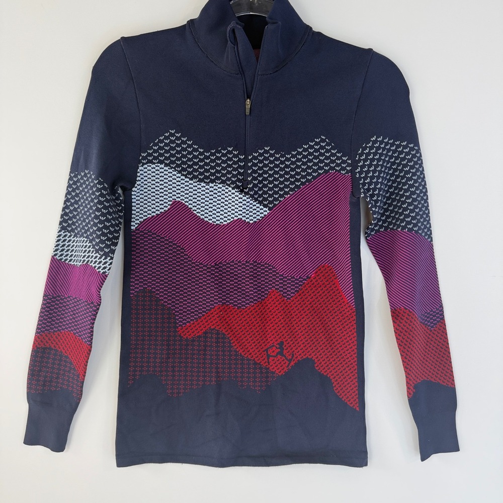 Krimson Klover Karine 1/4 Zip Top Women XS Navy Mountain Landscape Seamless Base